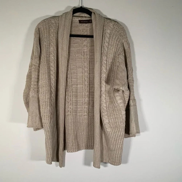 The Limited Cardigan Women’s Medium Tan Open Front Cable Knit 3/4 Sleeve - Picture 1 of 8